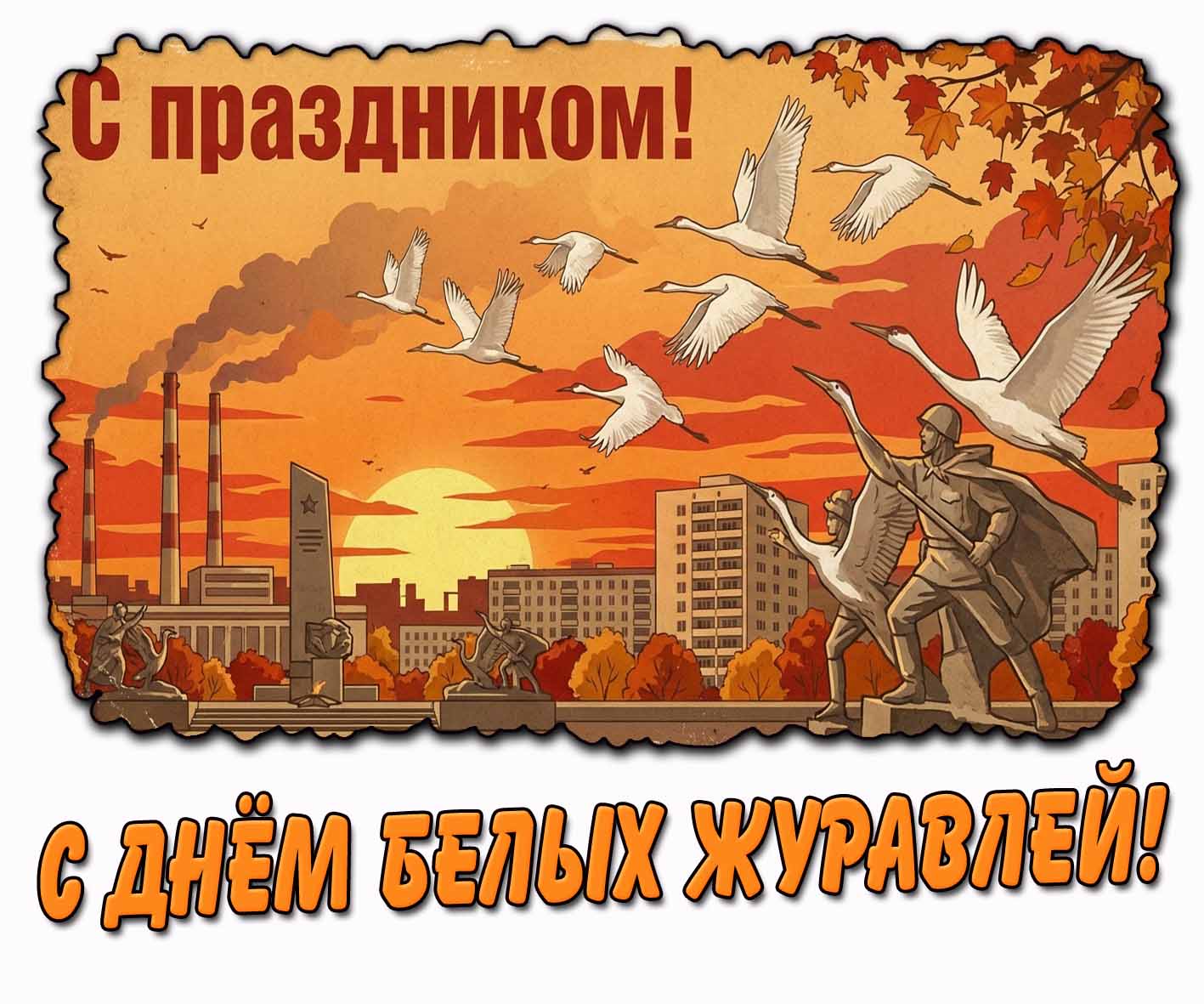 Советская картинка "С днём белых журавлей! С праздником!"