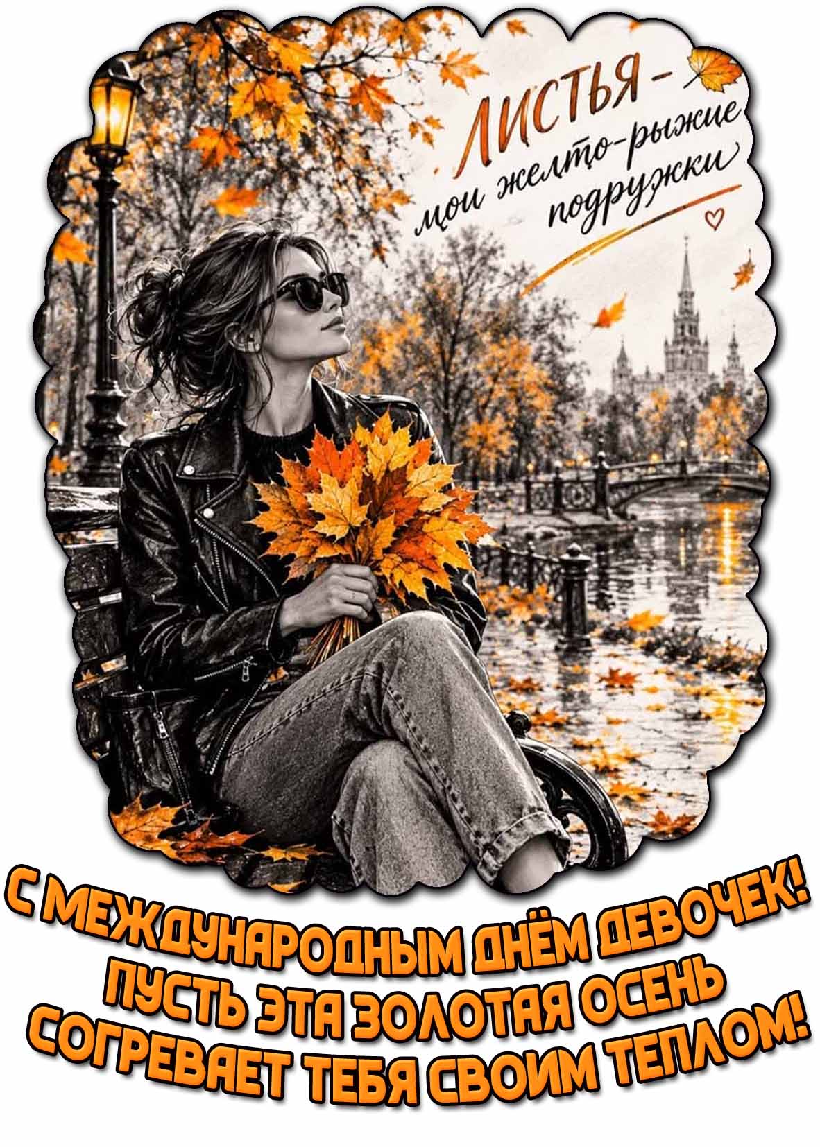 Картинка "С Международным днём девочек! Пусть эта золотая осень согревает тебя своим теплом!"