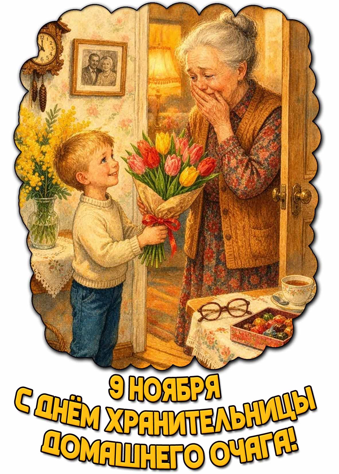 Красивая открытка с днём хранительницы домашнего очага - 9 ноября