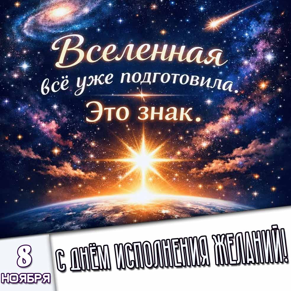 Картинка 8 ноября - с днём исполнения желаний! Вселенная всё уже подготовила! Это знак!