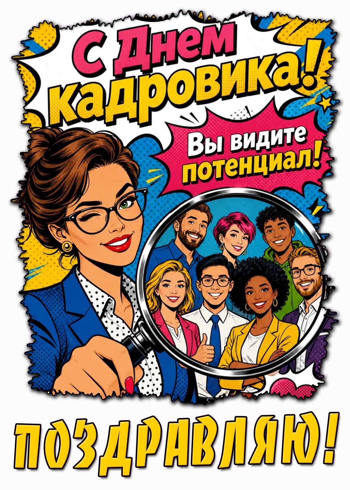 Стильная открытка для девушки "С днём кадровика! Вы видите потенциал! Поздравляю!"