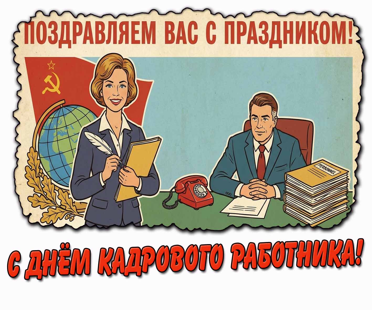 Советская открытка "С днём кадрового работника! Поздравляем вас с праздником!"
