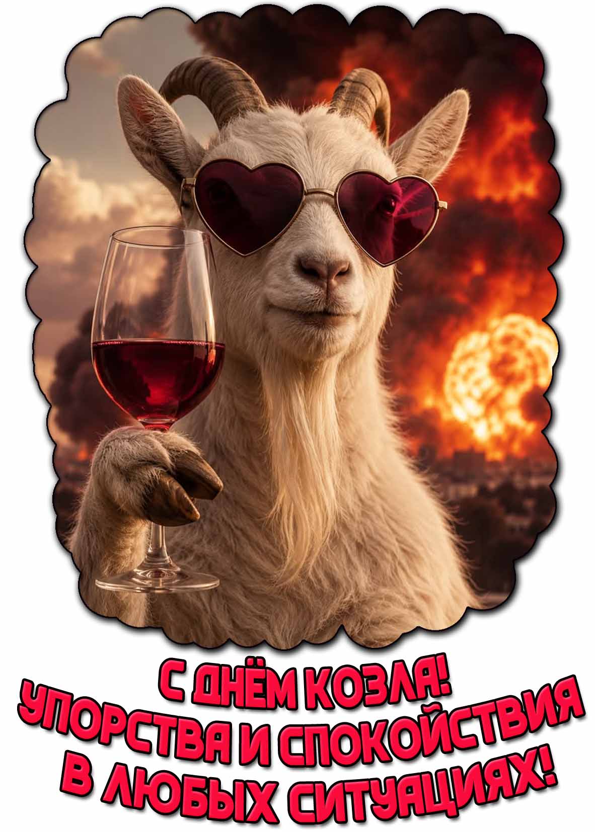 Открытка "С днём козла! Упорства и спокойствия в любых ситуациях!"