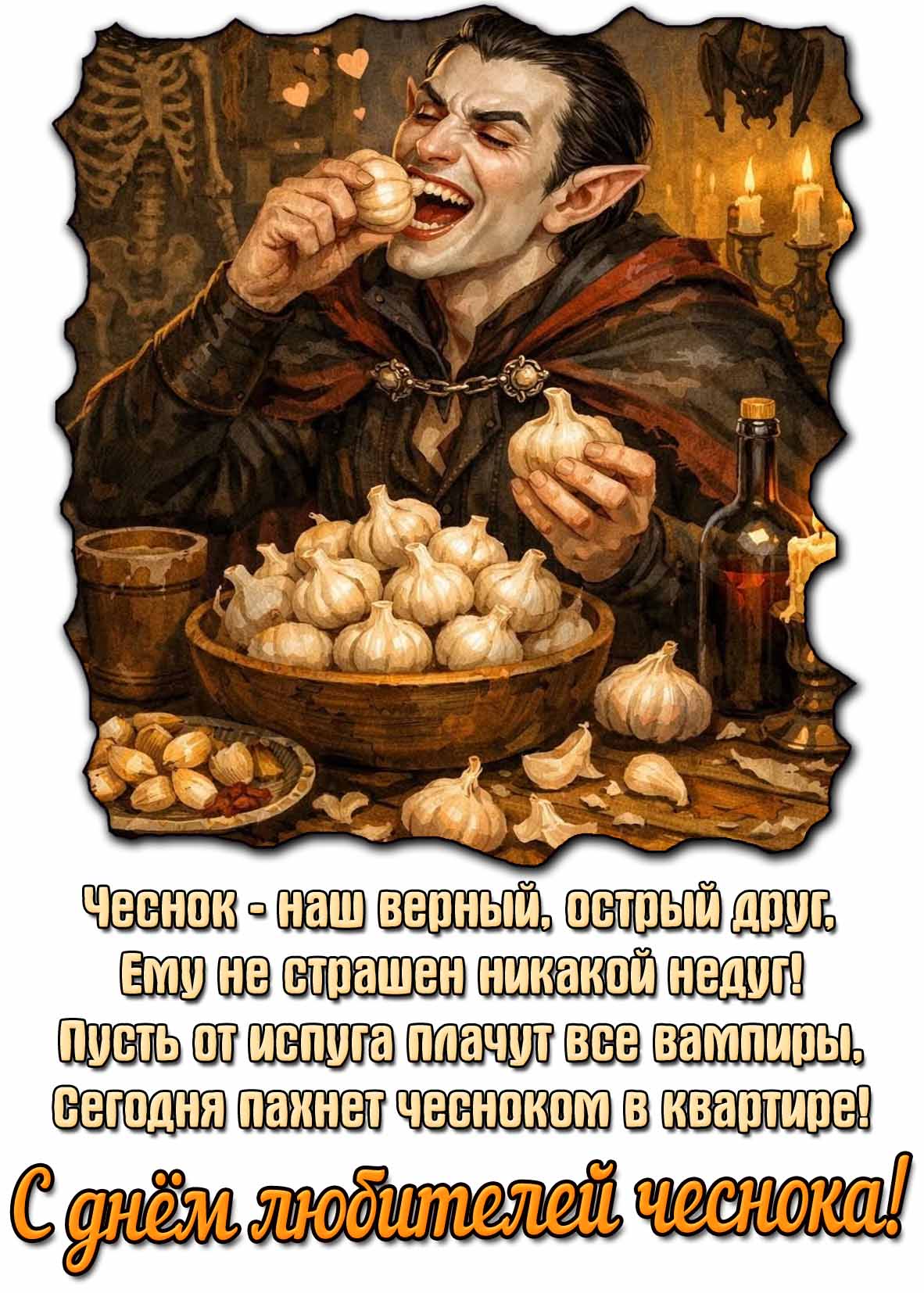Смешная картинка со стишком ко дню любителей чеснока