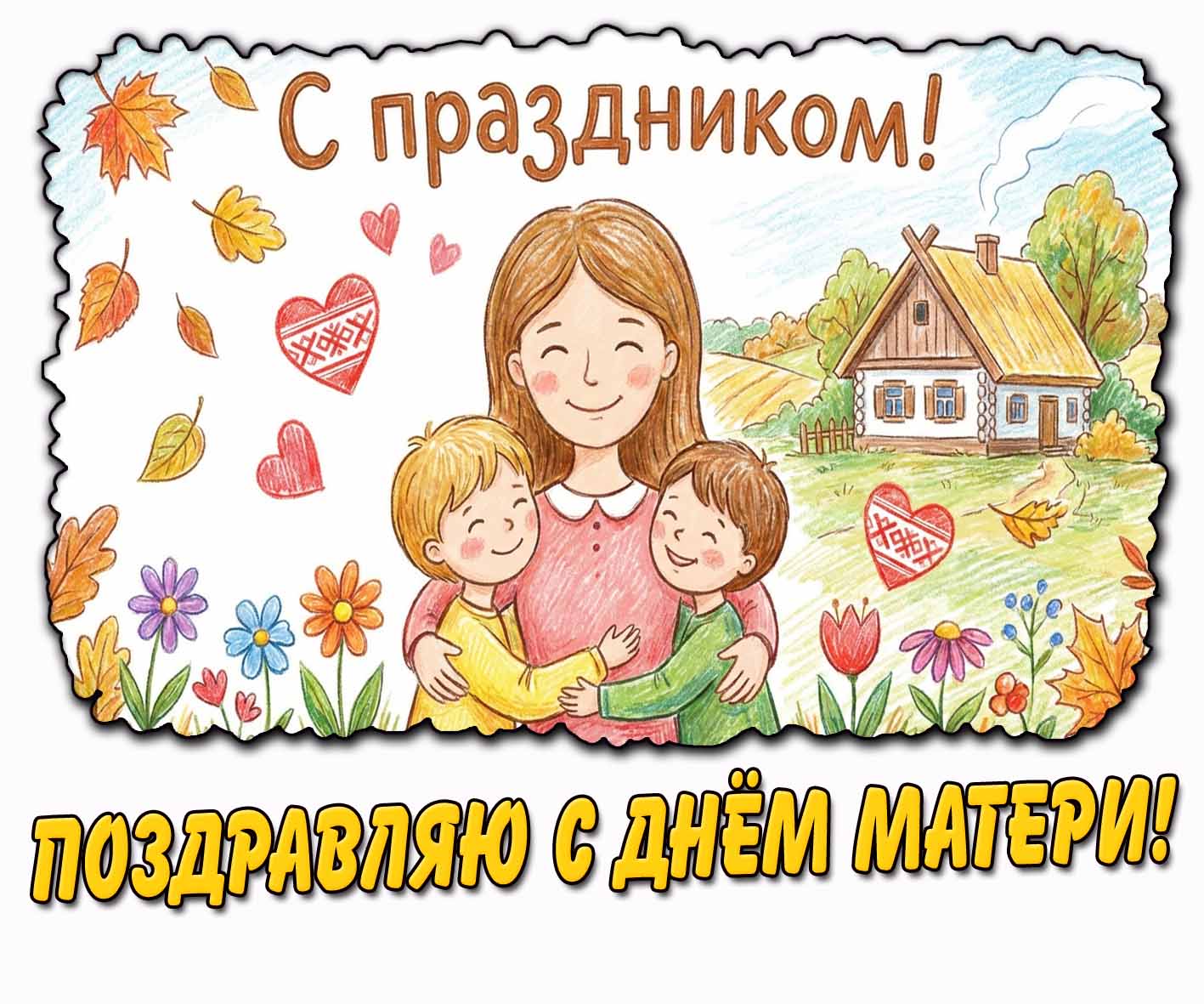 Осенняя открытка для жителей РБ "Поздравляю с днём матери! С праздником!"