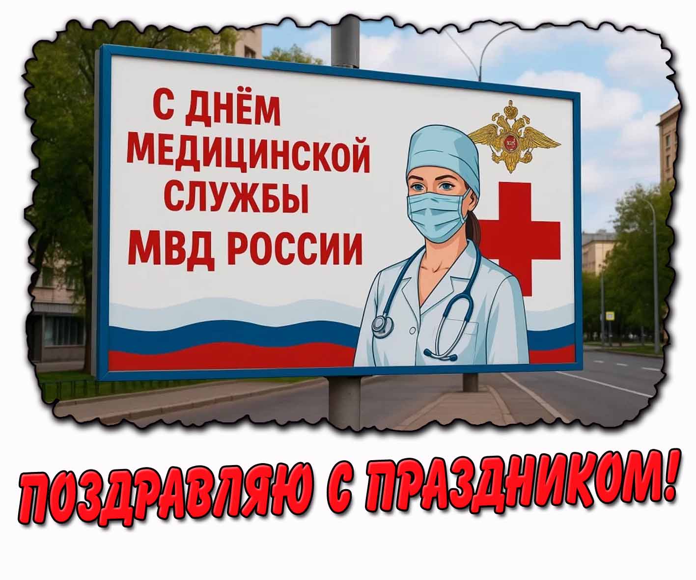 Креативная открытка-фото "С днём медицинской службы МВД России! Поздравляю с праздником!"