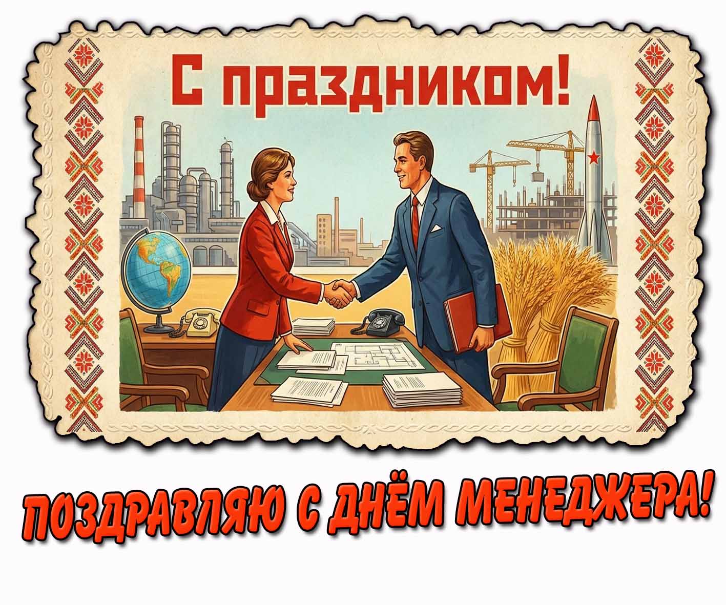 Советская открытка "Поздравляю с днём менеджера! С праздником!"