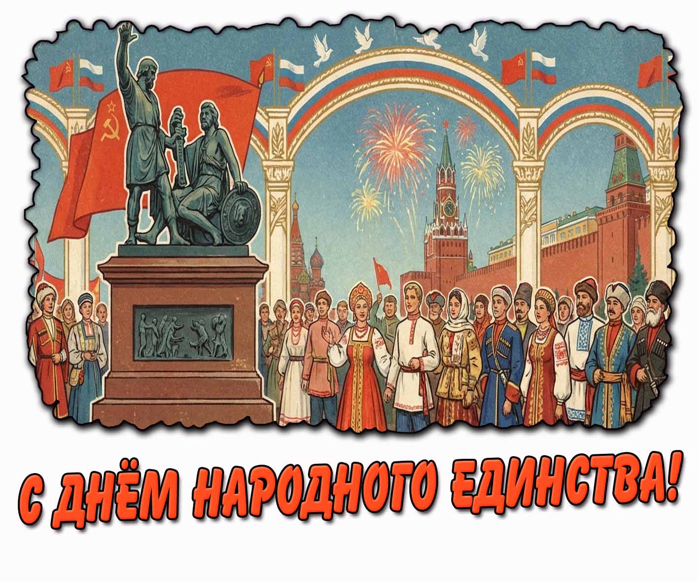 Советская открытка с днём народного единства