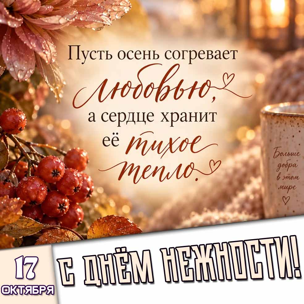 Картинка 17 октября - с днём нежности! Пусть осень согревает любовью, а сердце хранит её тихое тепло!