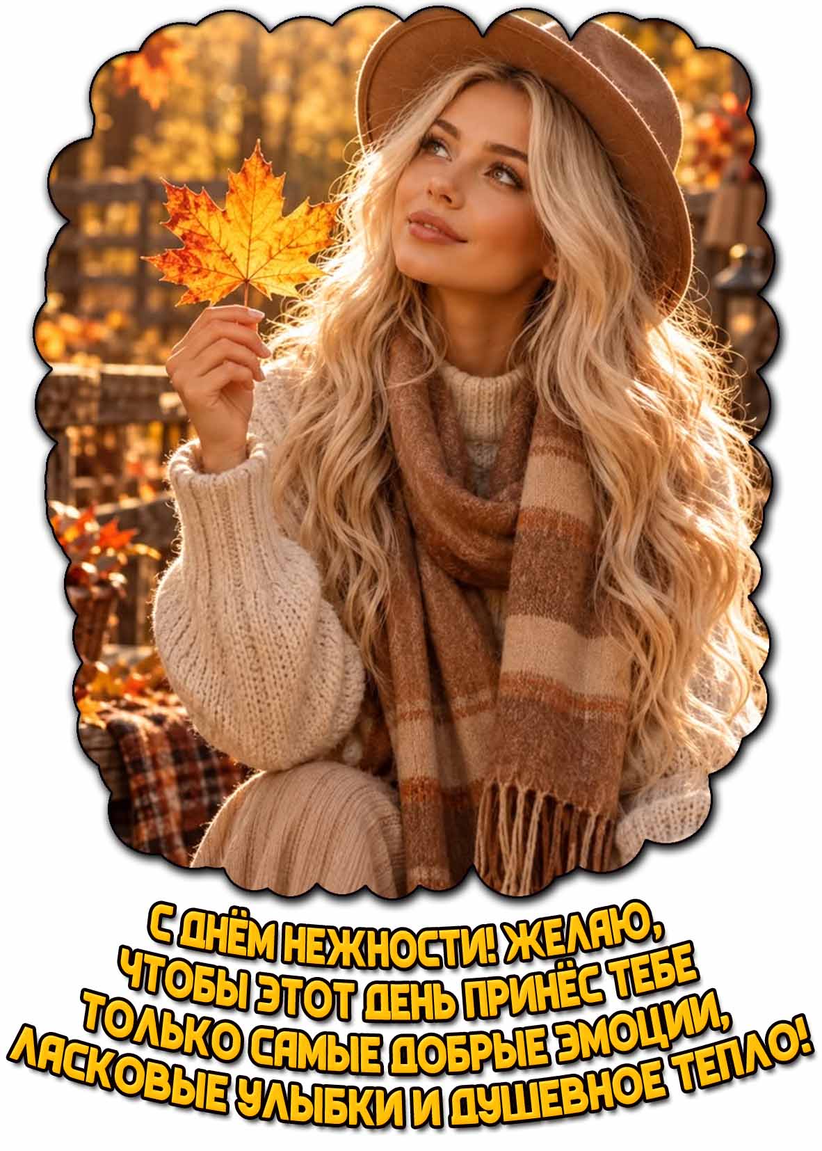 Открытка "С днём нежности! Желаю, чтобы этот день принёс тебе только самые добрые эмоции, ласковые улыбки и душевное тепло!"