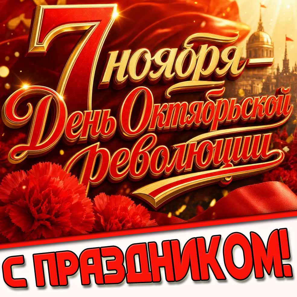 Красивая картинка с красными гвоздиками к 7 ноября - День Октябрьской революции! С праздником!