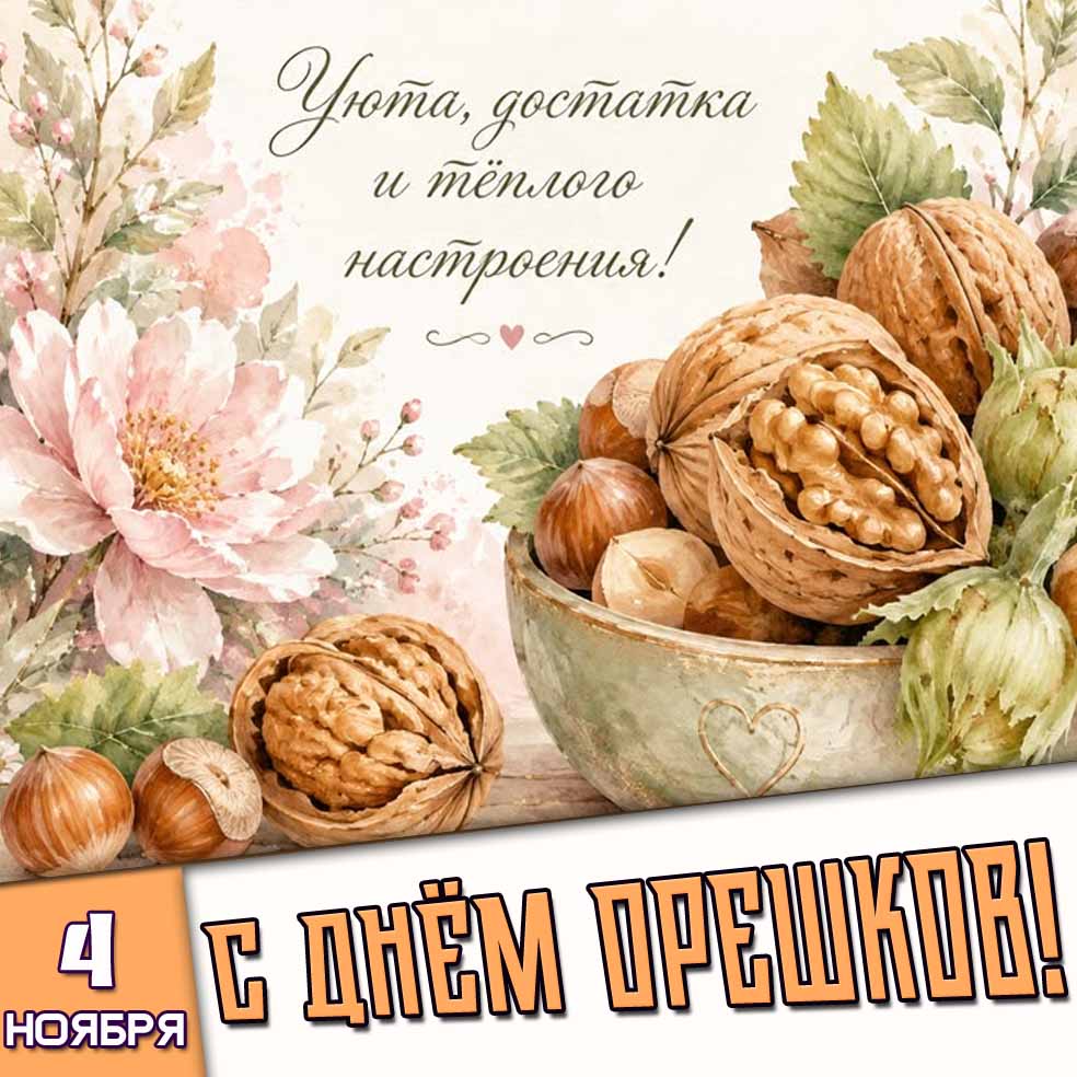 Картинка 4 ноября - с днём орешков! Уюта, достатка и тёплого настроения!