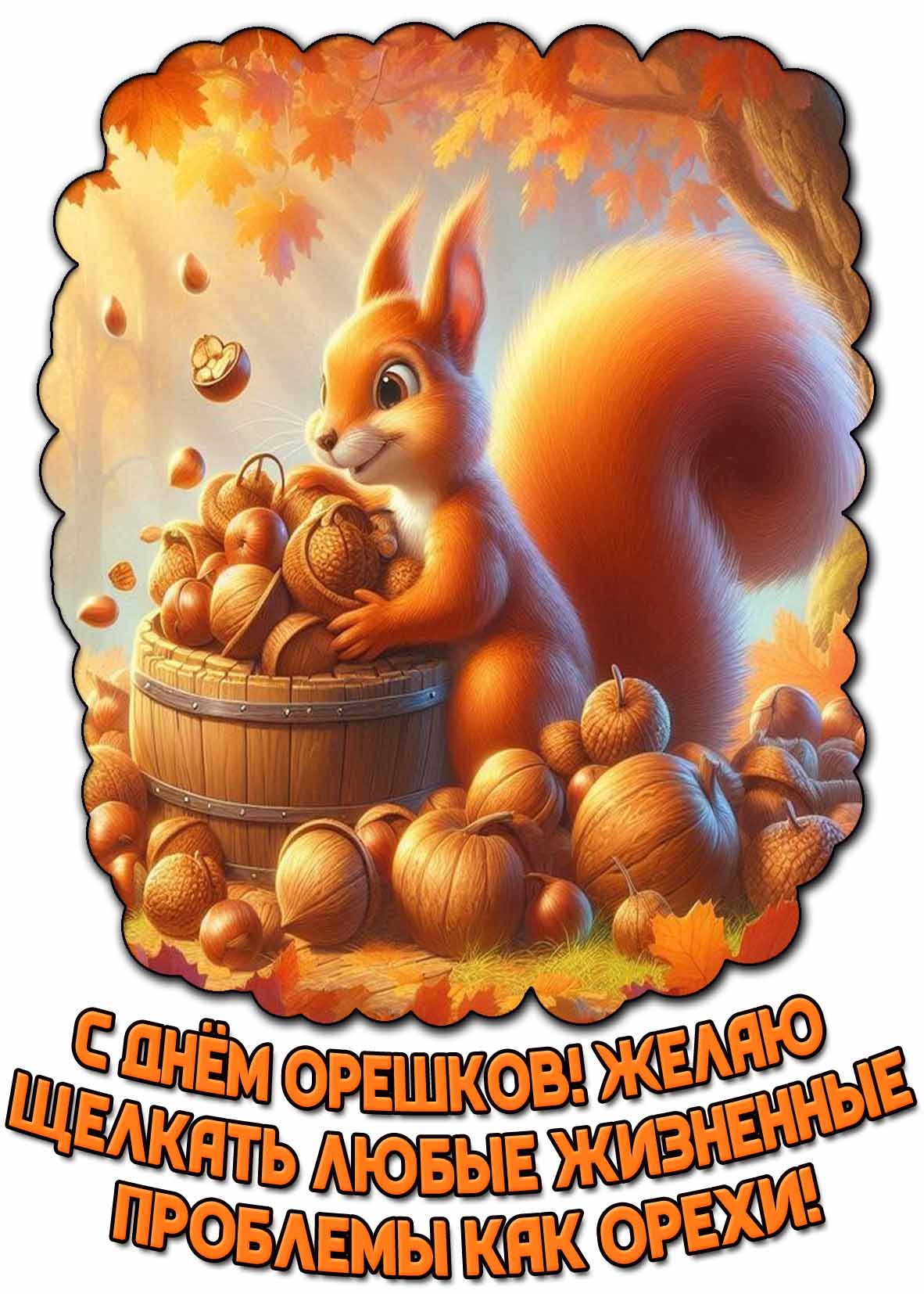 Красивая открытка "С днём орешков! Желаю щелкать любые жизненные проблемы как орехи!"