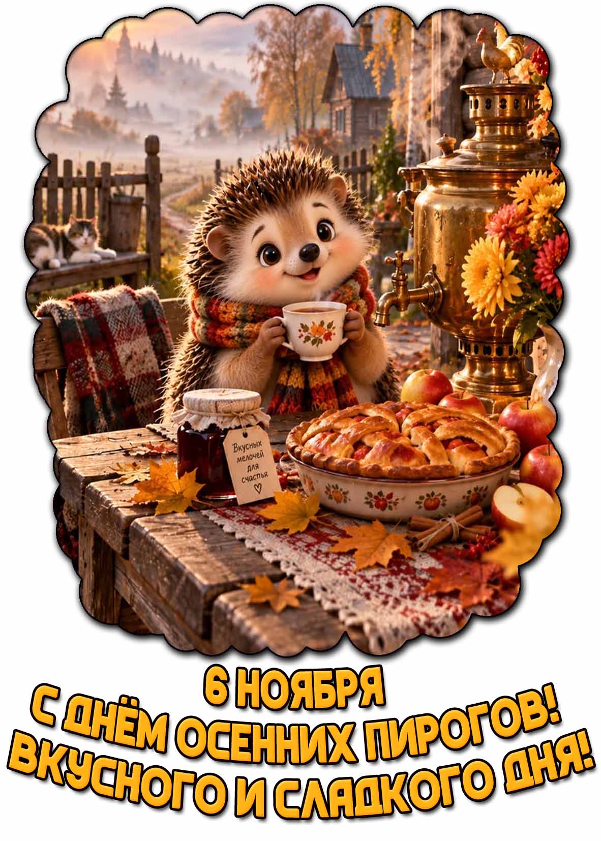 Открытка 6 ноября - С днём осенних пирогов! Вкусного и сладкого дня!