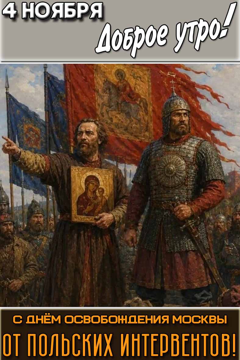 Открытка "4 ноября доброе утро! С днём освобождения Москвы от польских интервентов!"