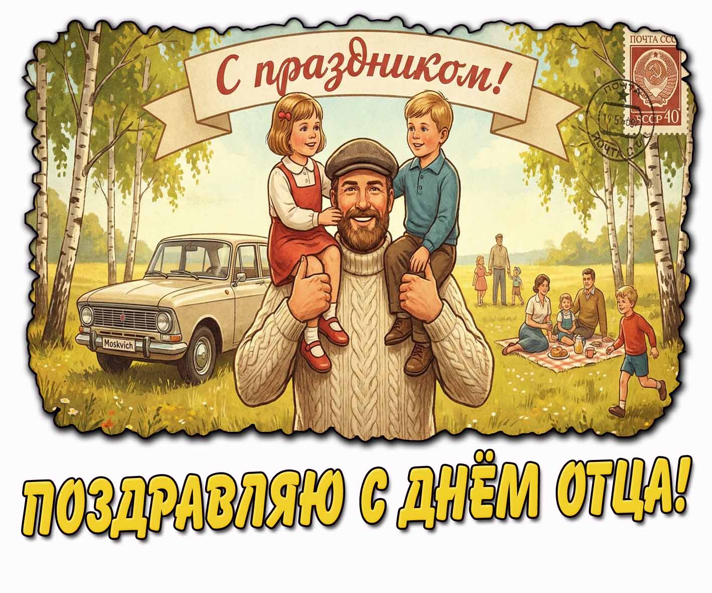 Советская открытка "Поздравляю с днём отца! С праздником!"