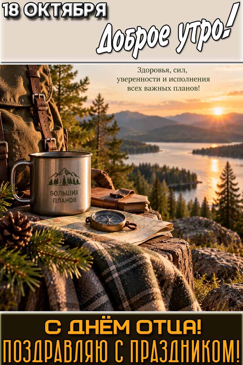 Картинка "18 октября доброе утро! С днём отца! Здоровья, сил, уверенности и исполнения всех важных планов! Поздравляю с праздником!"