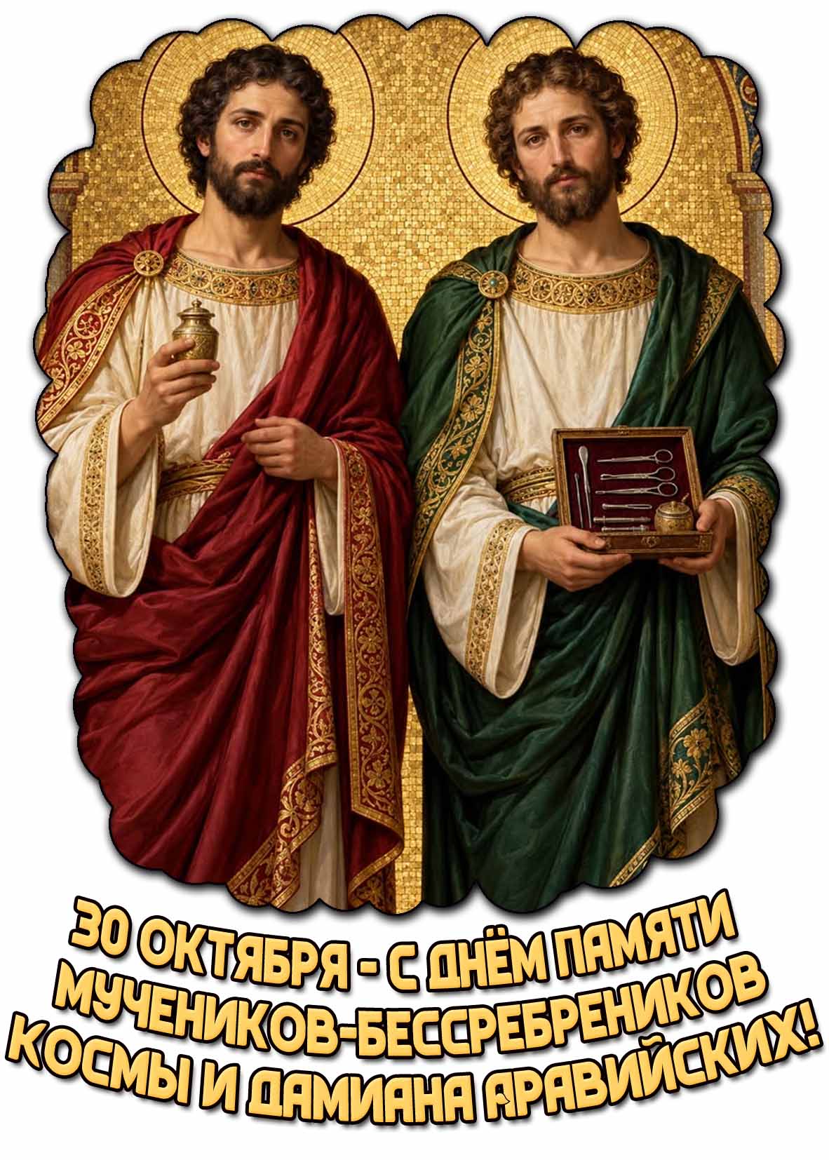 Открытка 30 октября - с днём памяти мучеников-бессребреников Космы и Дамиана Аравийских!