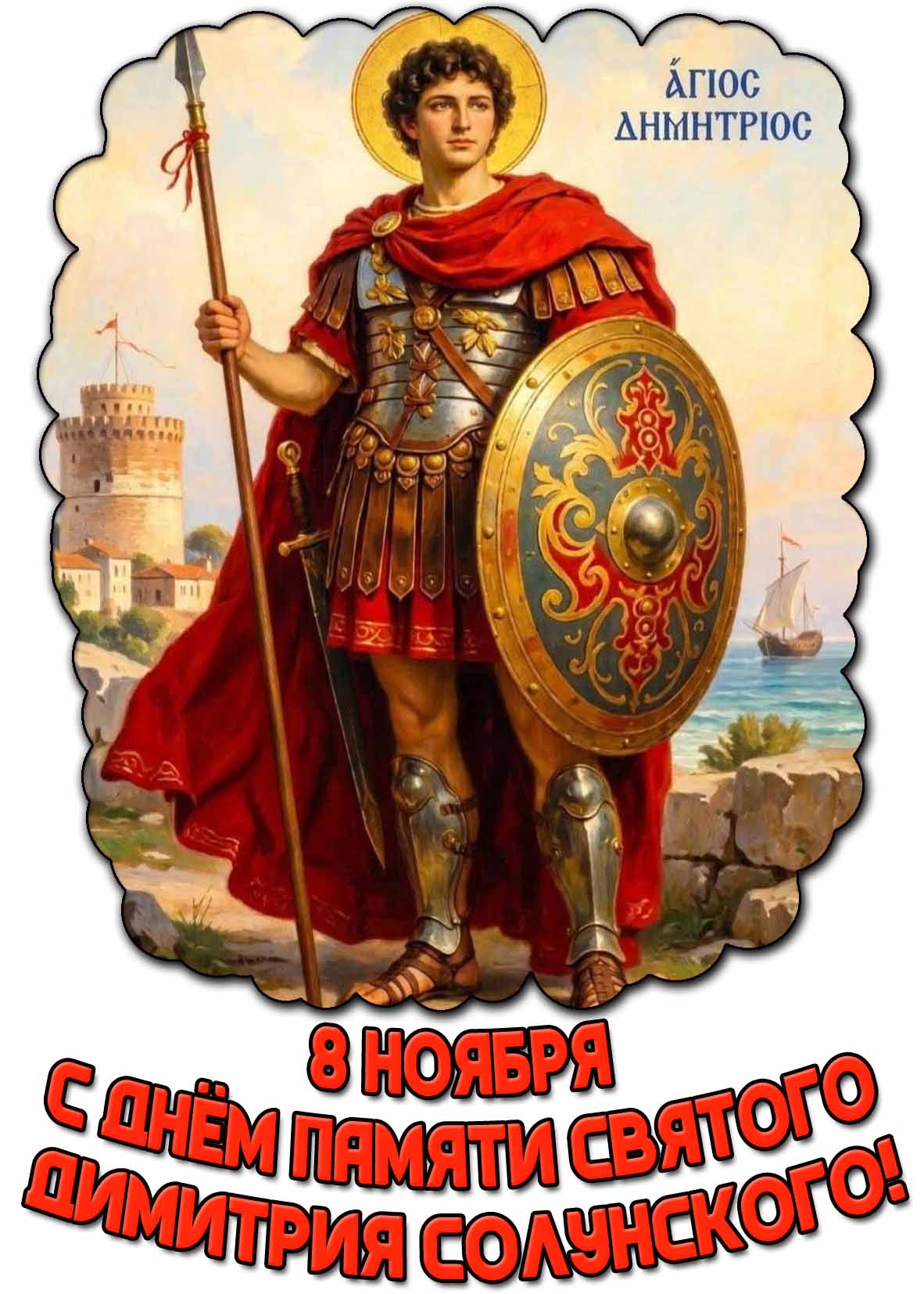 Открытка 8 ноября - с днём памяти святого Димитрия Солунского!
