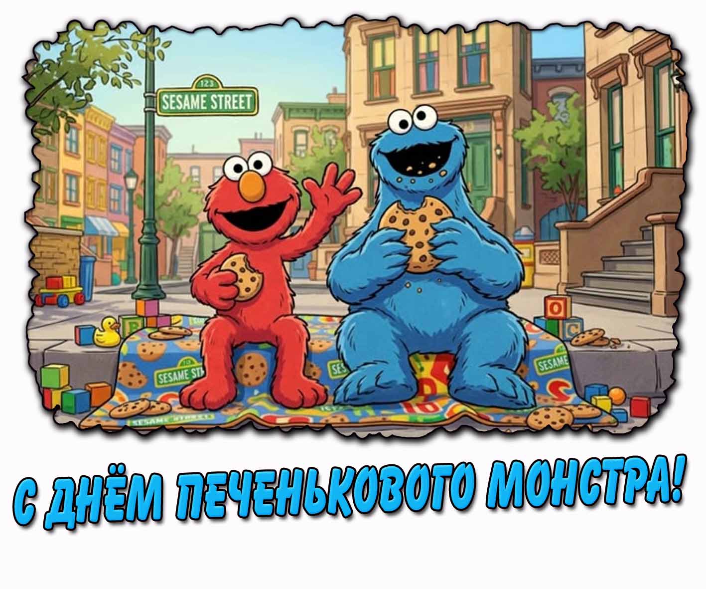 Прикольная открытка с днём печенькового монстра