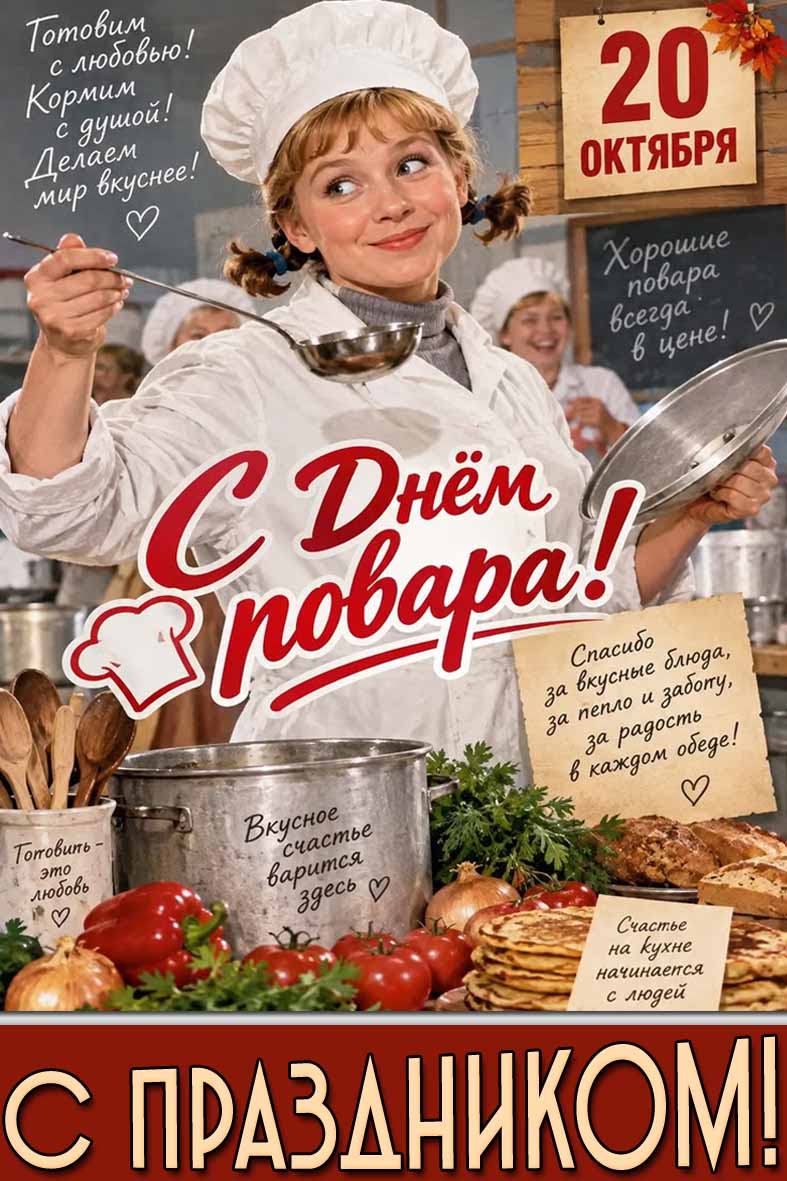 Прикольная поздравительная открытка 20 октября - с днём повара! С праздником!