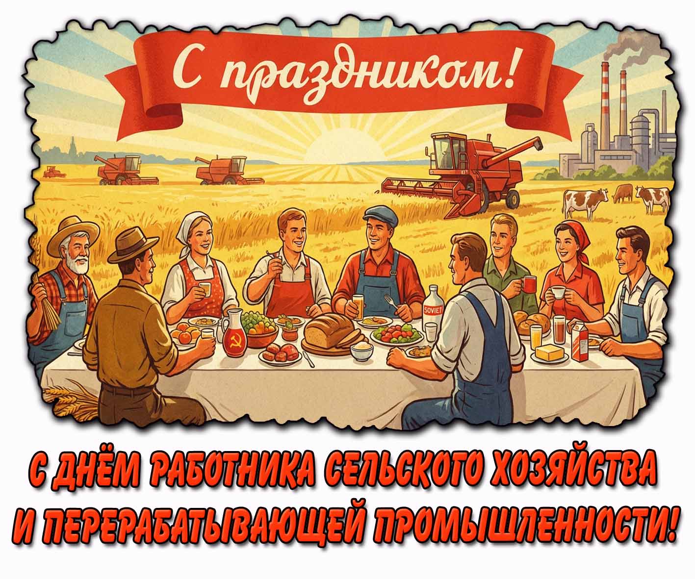 Советская открытка "С днём работника сельского хозяйства и перерабатывающей промышленности! С праздником!"