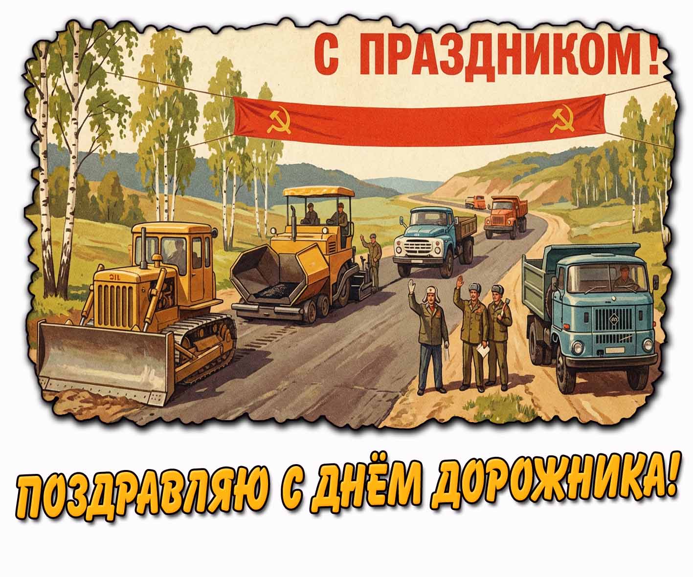 Советская открытка "Поздравляю с днём дорожника! С праздником!"