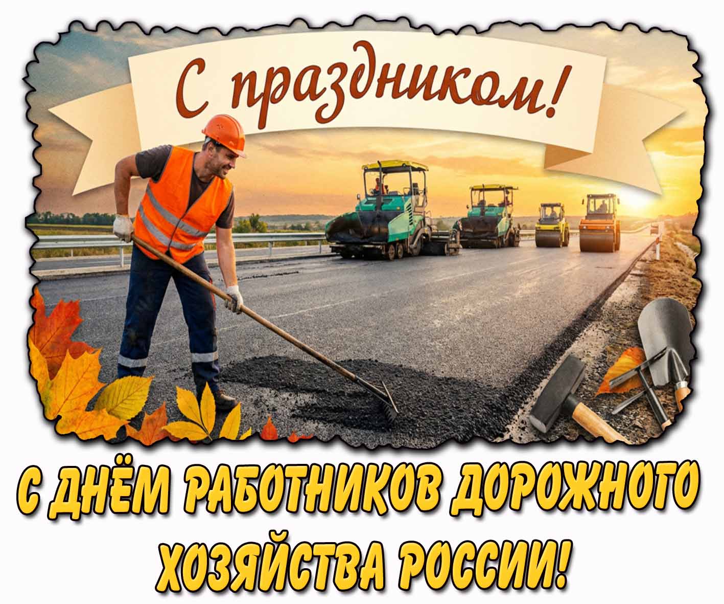 Осенняя картинка "С днём работников дорожного хозяйства России! С праздником!"