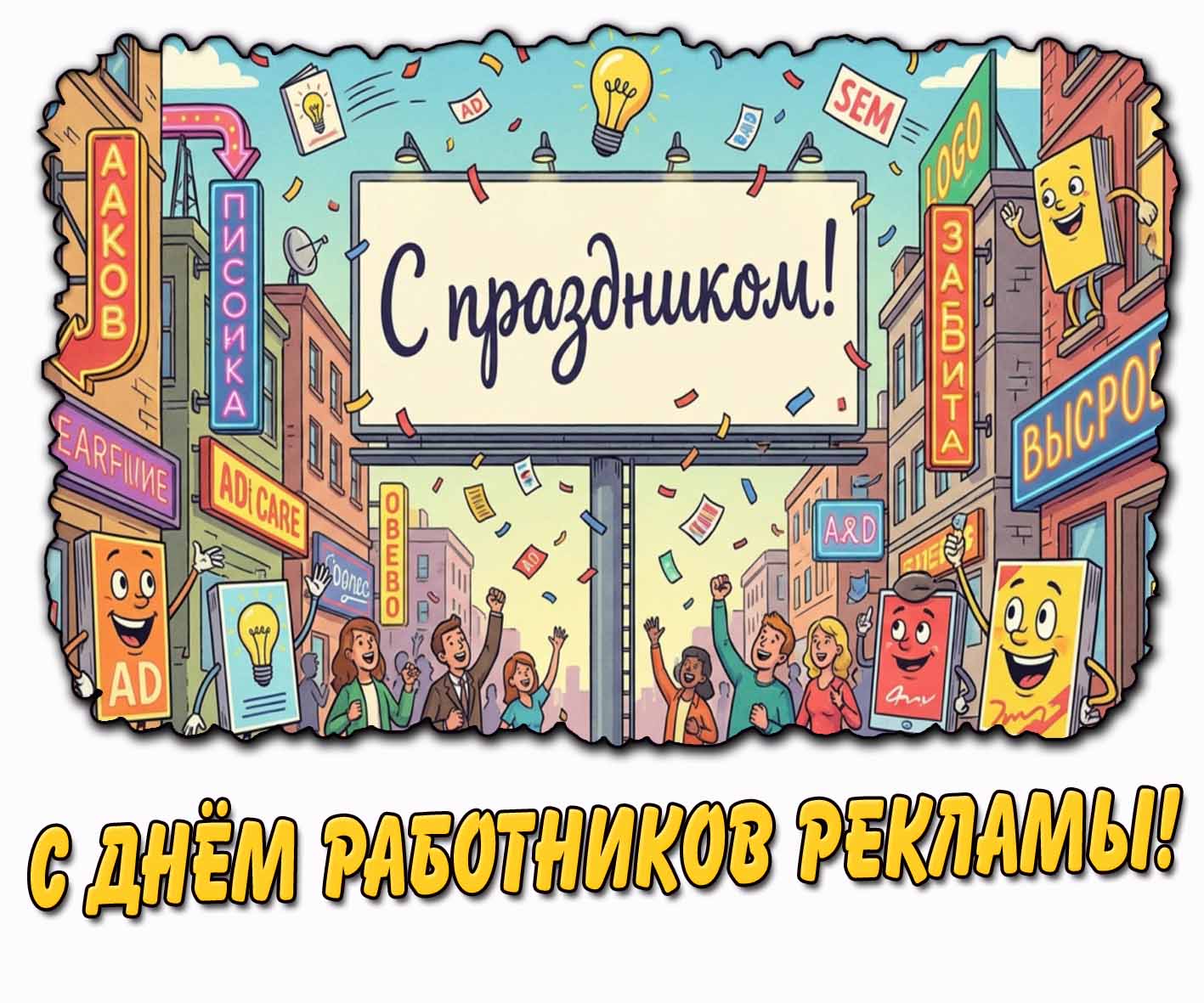 Креативная картинка "С днём работников рекламы! С праздником!"