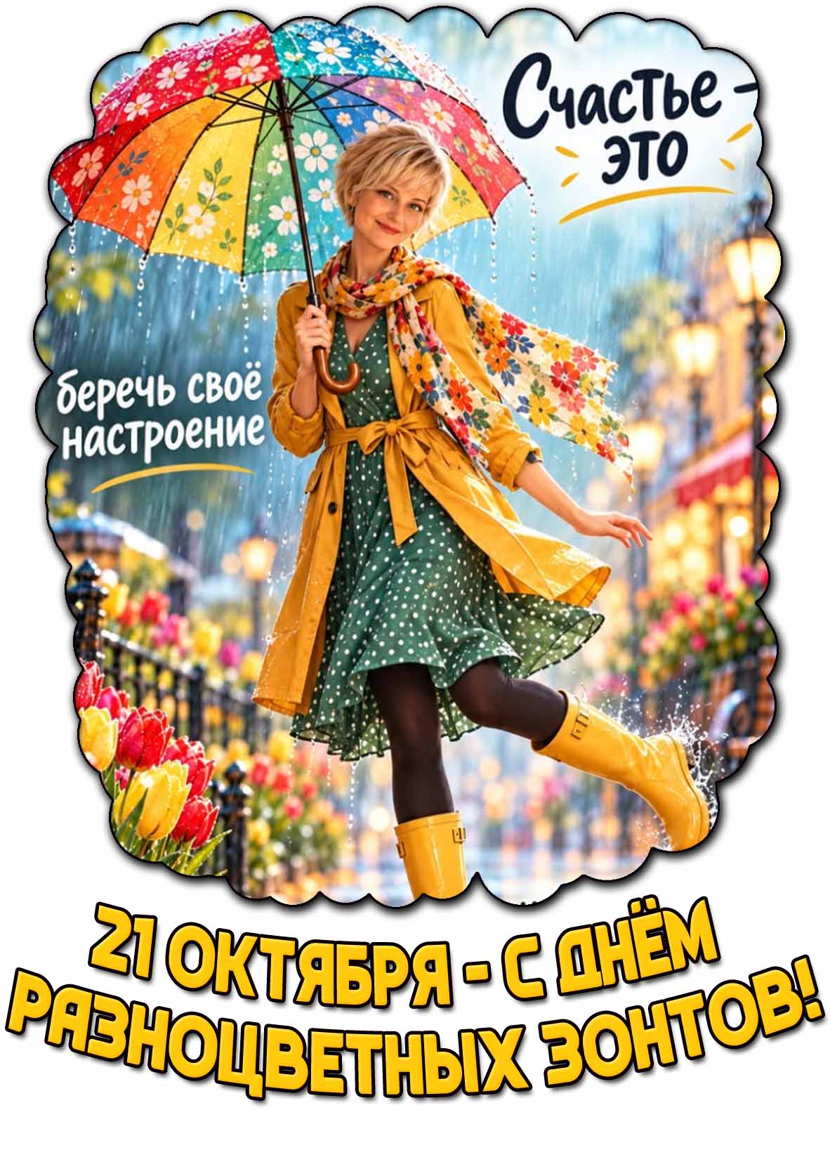 Картинка 21 октября - с днём разноцветных зонтов! Счастье - это беречь своё настроение!