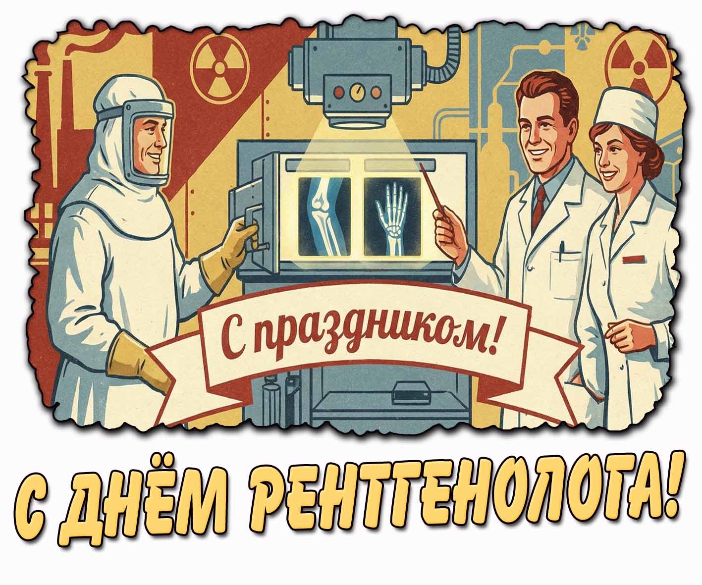 Советская открытка "С днём рентгенолога! С праздником!"