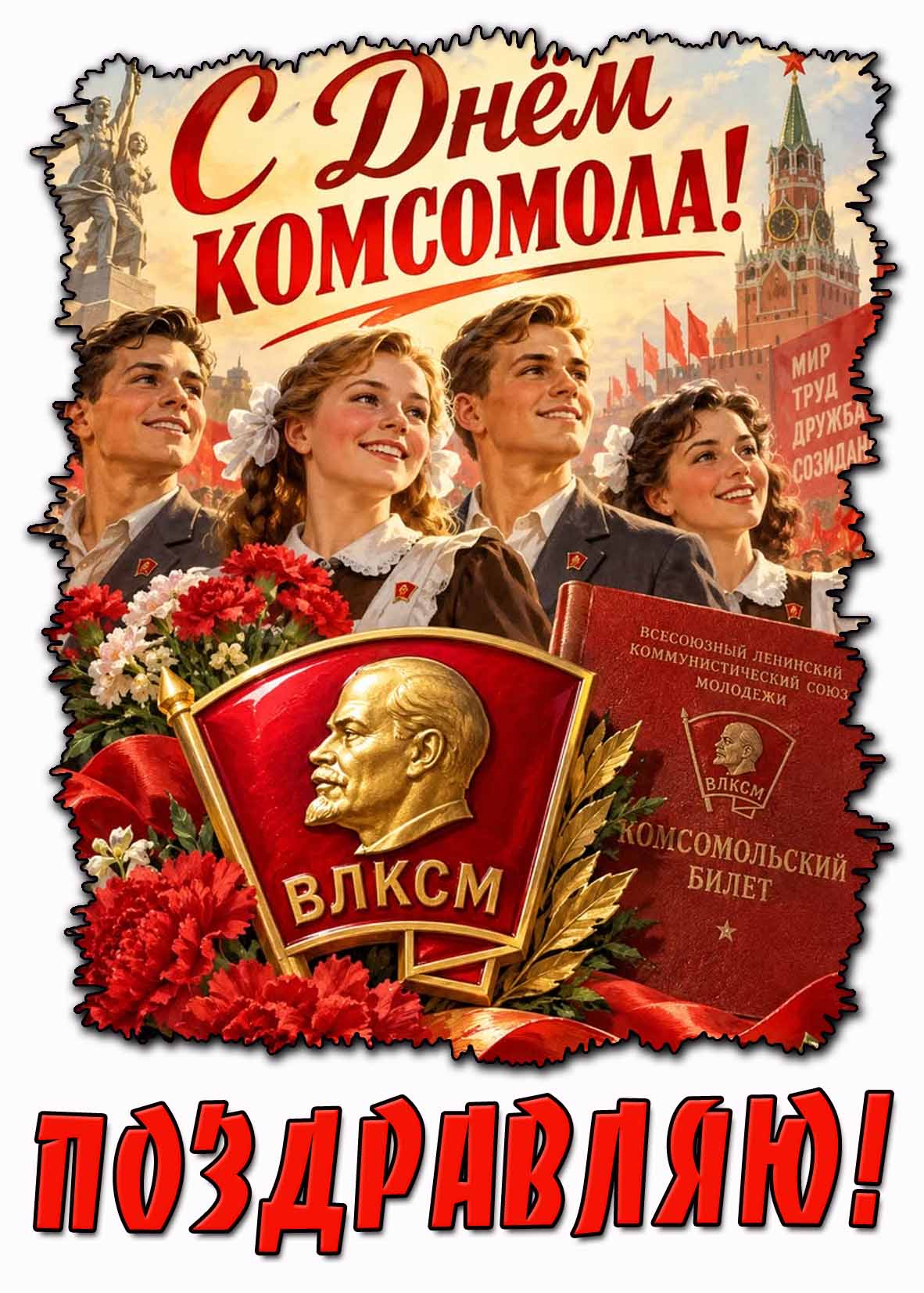 Красивая открытка "С днём Комсомола! Поздравляю!"