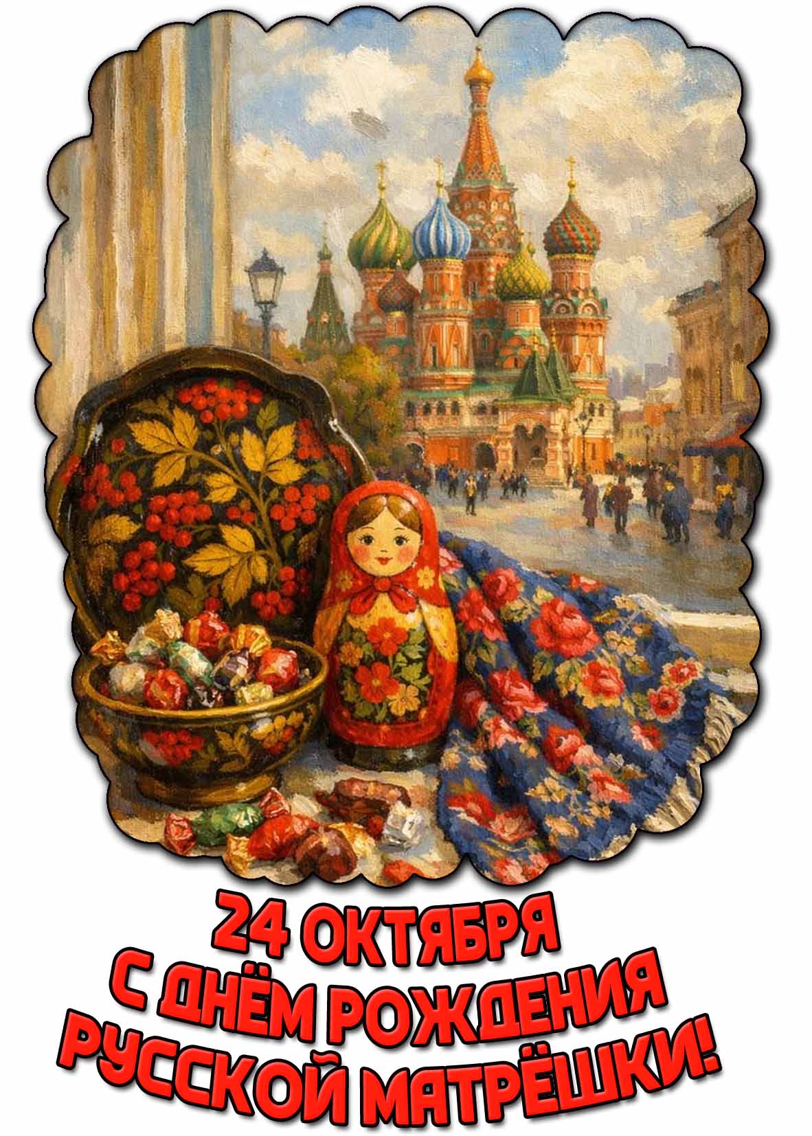 Красивая открытка 24 октября - с днём рождения русской матрёшки!