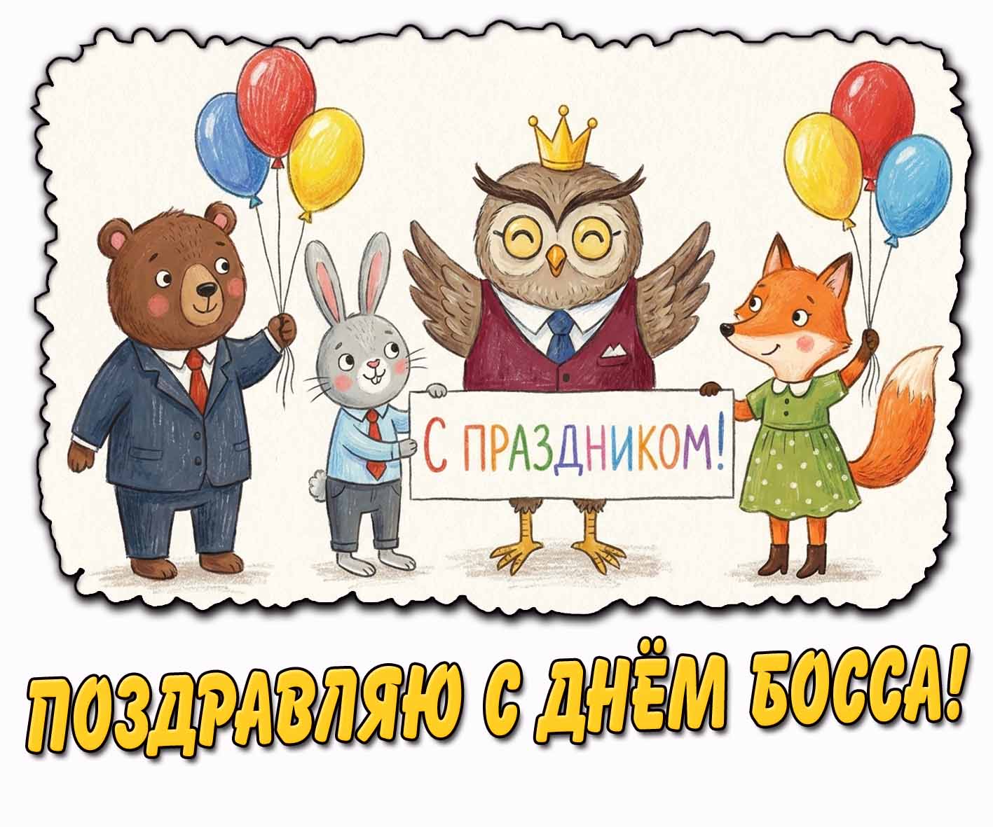 Детская открытка "Поздравляю с днём Босса! С праздником!"