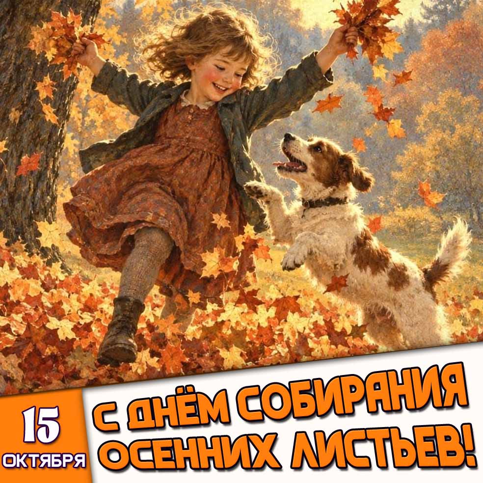 Позитивная открытка 15 октября - с днём собирания осенних листьев!
