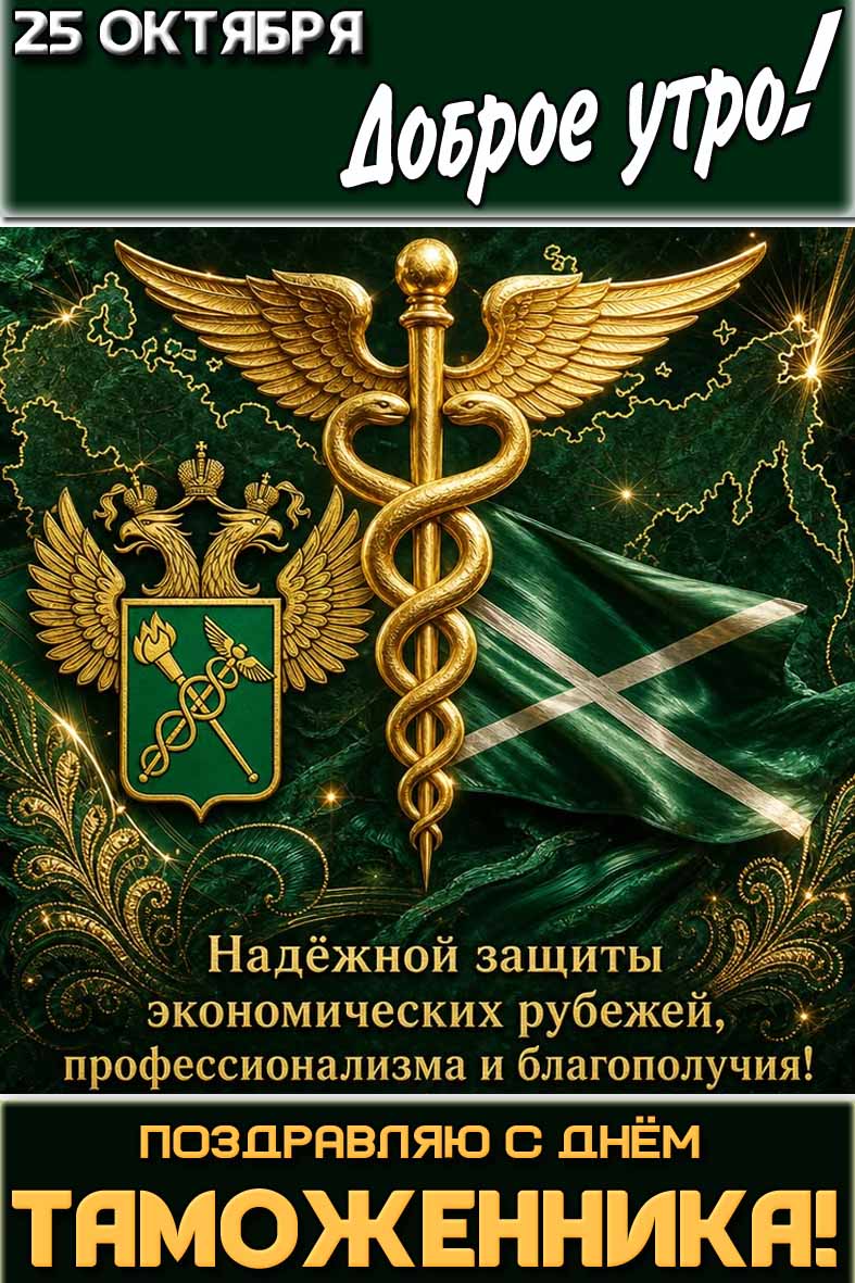 Картинка "25 октября доброе утро! Поздравляю с днём таможенника! Надёжной защиты экономических рубежей, профессионализма и благополучия!"