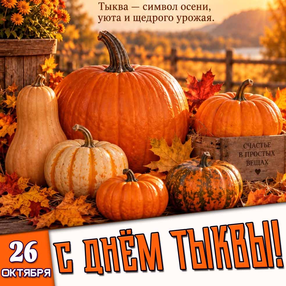 Картинка 26 октября - с днём тыквы! Тыква - символ осени, уюта и щедрого урожая!