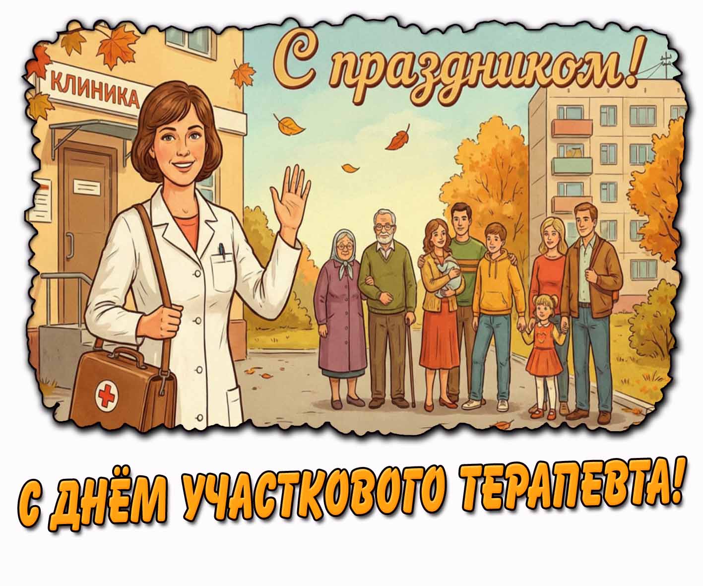 Советская осенняя открытка "С днём участкового терапевта! С праздником!"
