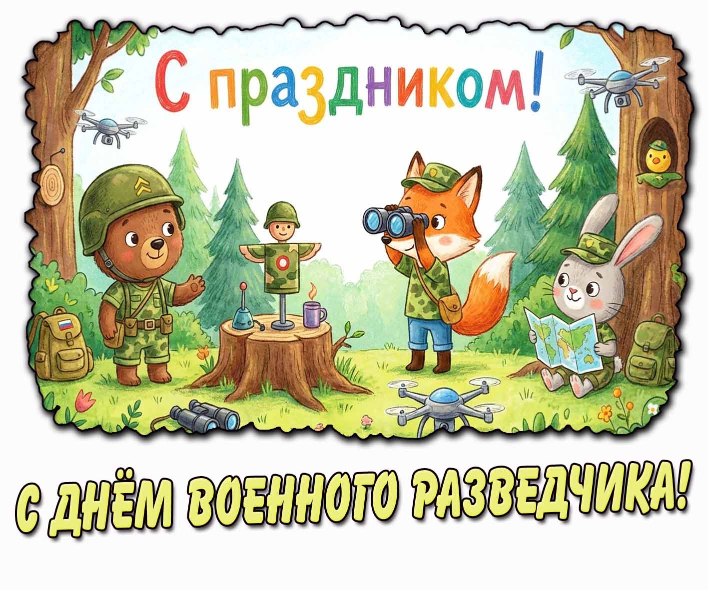 Прикольная детская открытка "С днём военного разведчика! С праздником!"