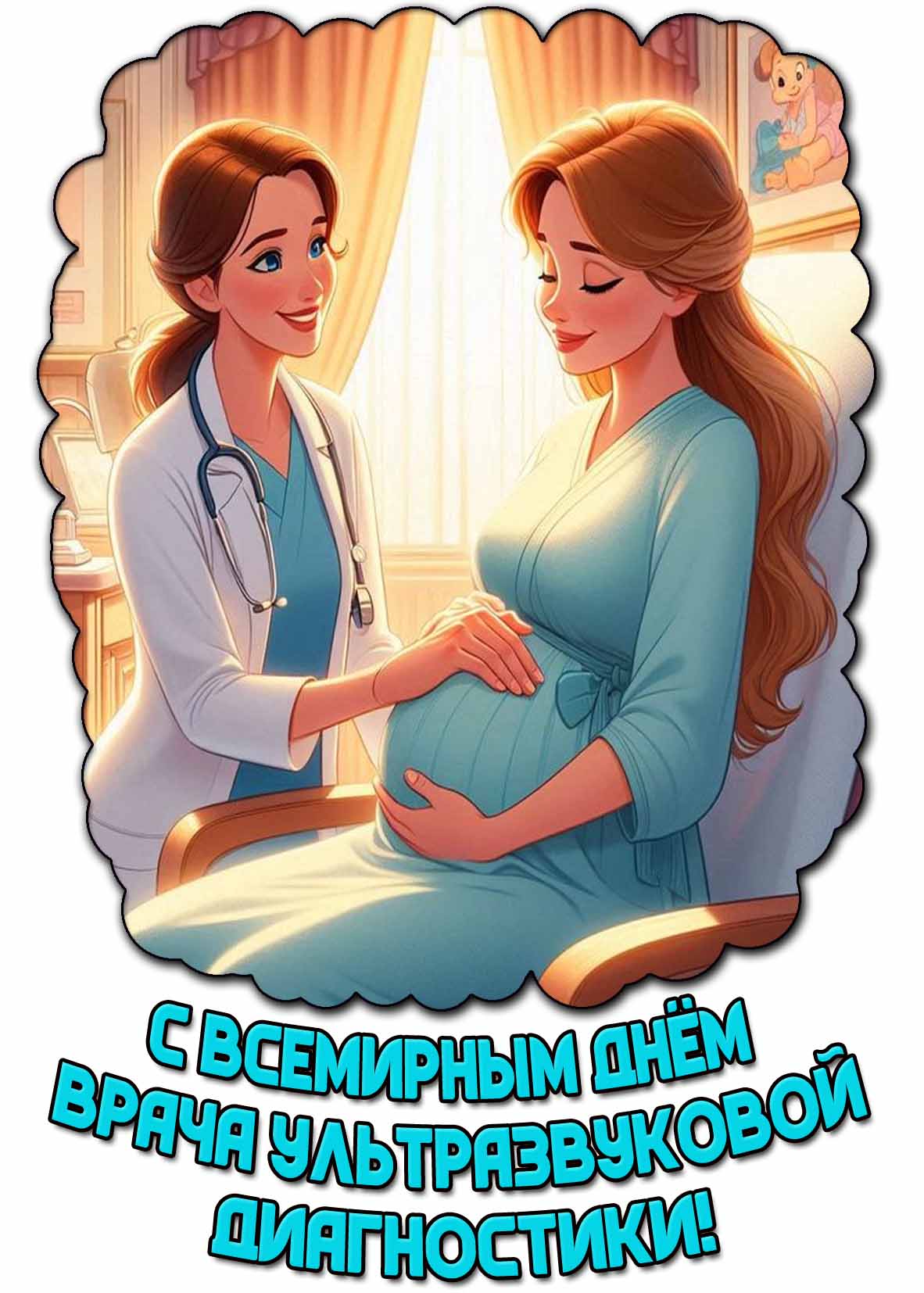 Прикольная мультяшная открытка с Всемирным днём врача ультразвуковой диагностики