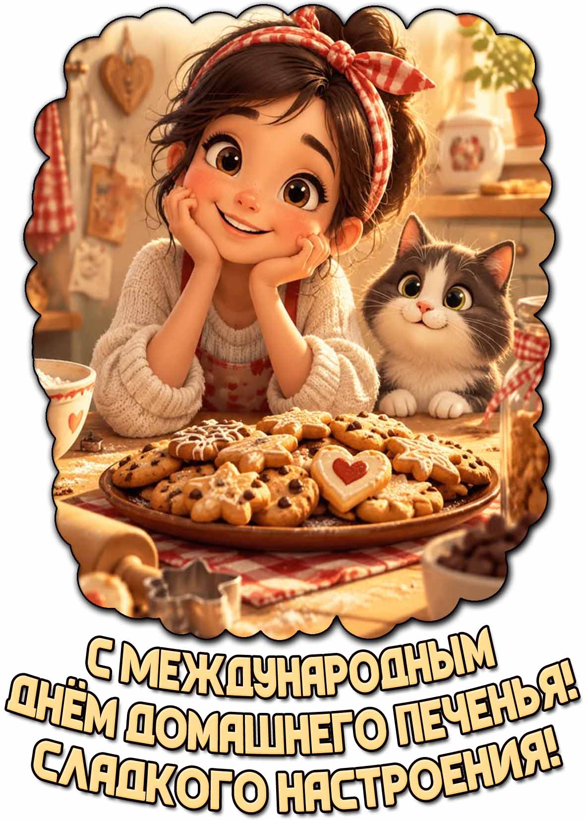Детская картинка "С Международным днём домашнего печенья! Сладкого настроения!"