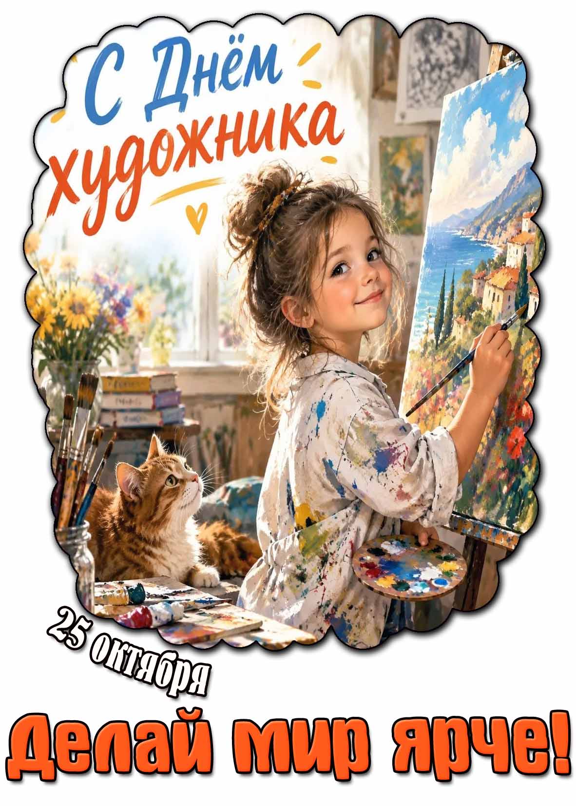 Детская открытка открытка 25 октября - с днём художника! Делай мир ярче!