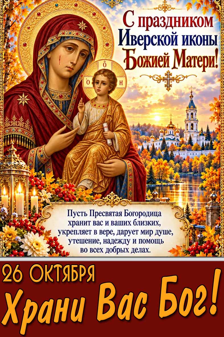 Осенняя картинка 26 октября - с праздником Иверской иконы Божией Матери! Храни Вас Бог!