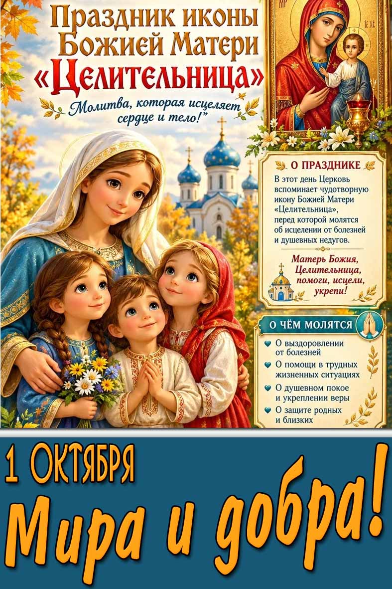 Картинка 1 октября - праздник иконы Божией Матери "Целительница!" Мира и добра!