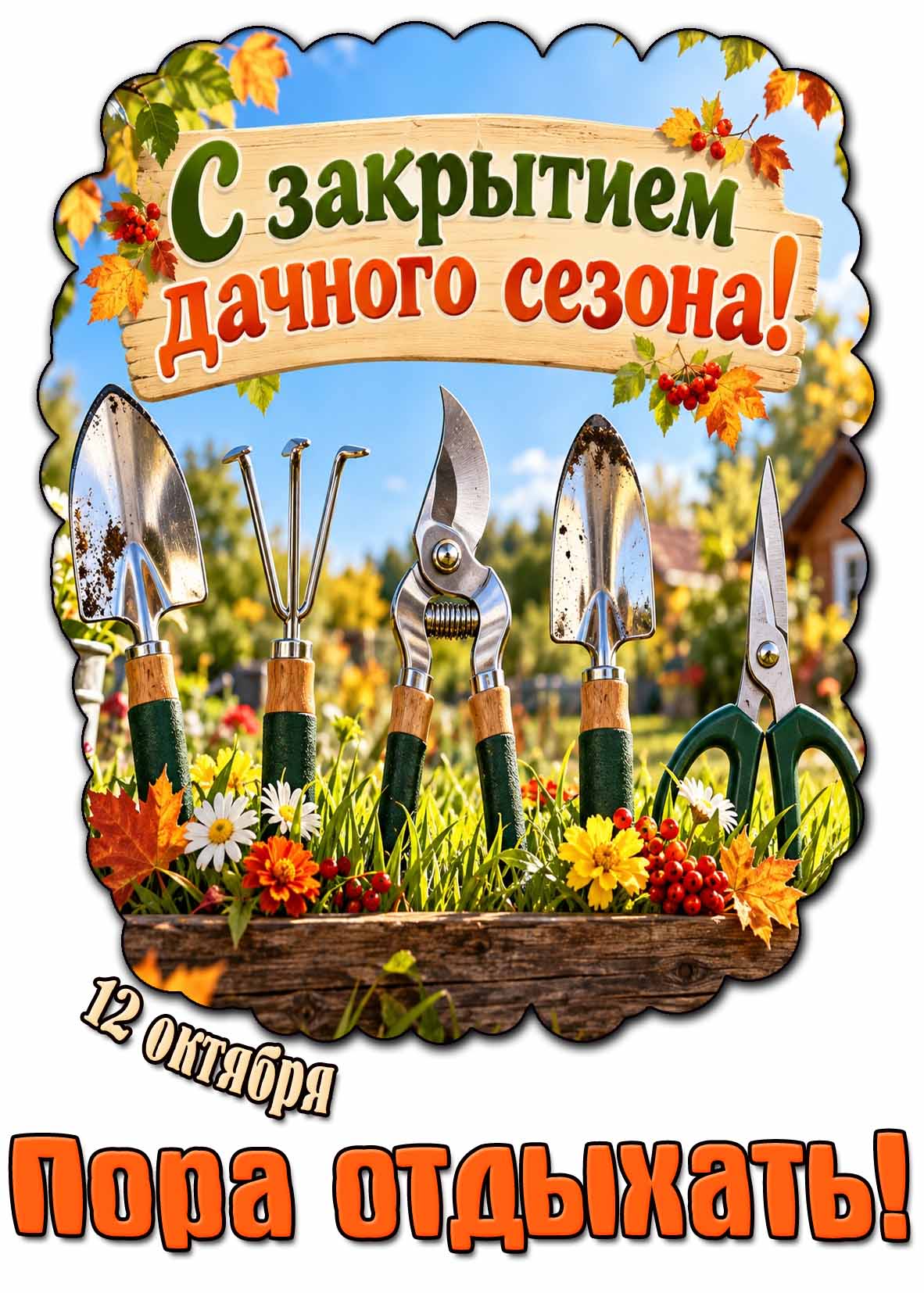 Картинка 12 октября - с закрытием дачного сезона! Пора отдыхать!