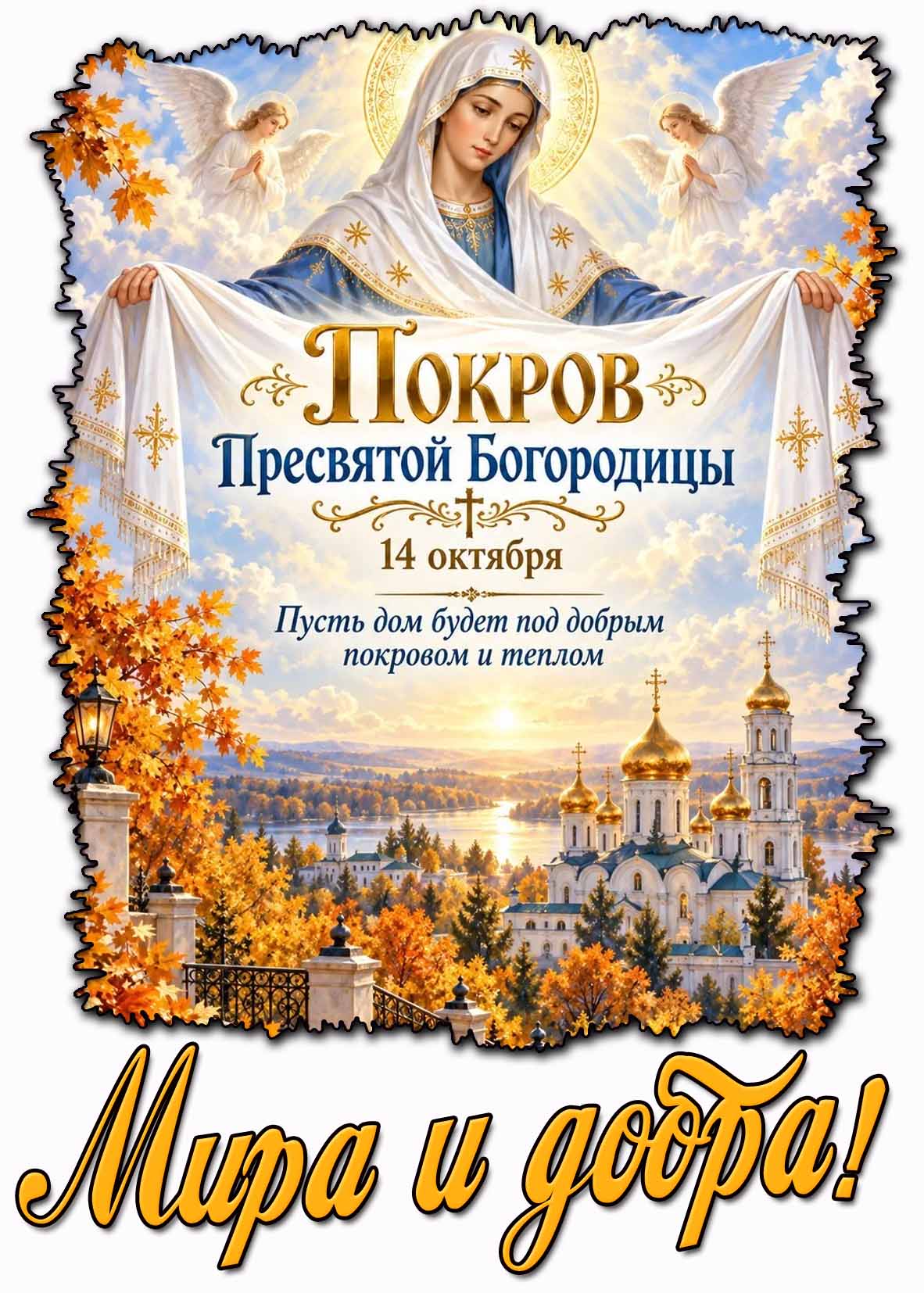 Картинка 14 октября - Покров Пресвятой Богородицы! Пусть дом будет под добрым поровом и теплом! Мира и добра!