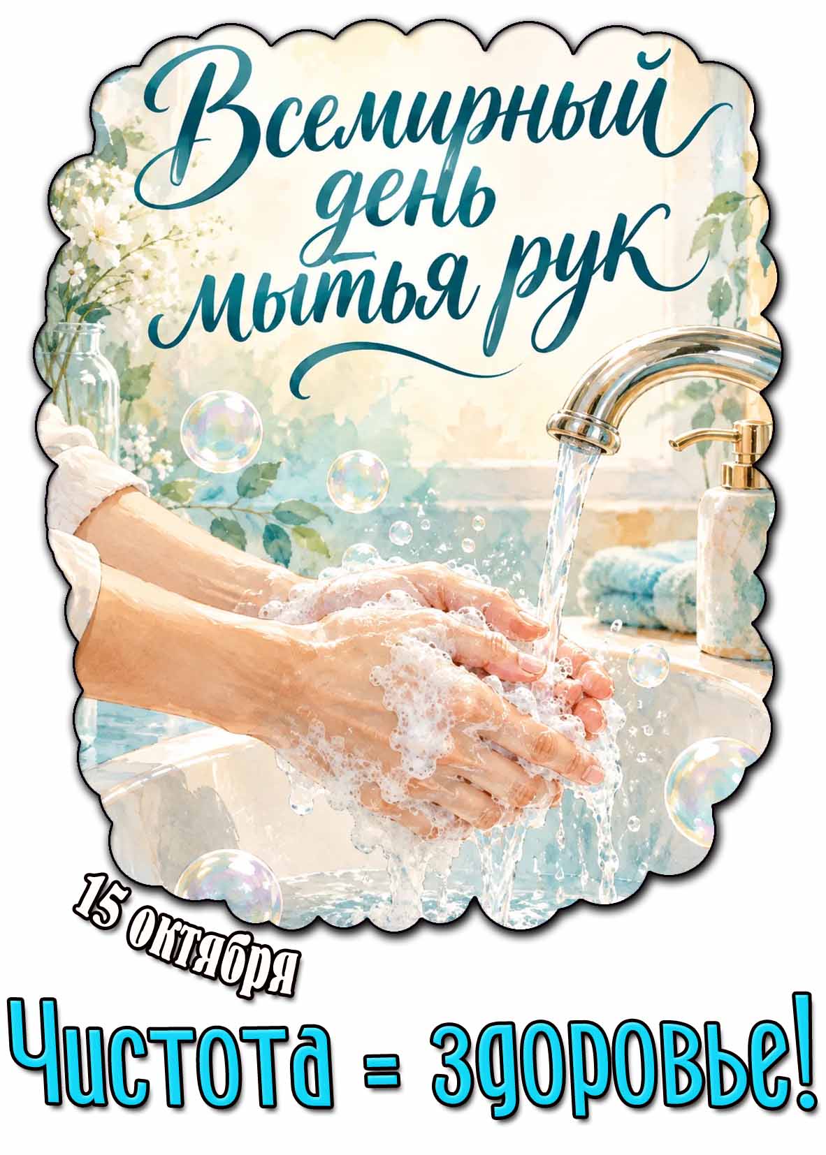 Картинка 15 октября - всемирный день мытья рук! Чистота = здоровье!