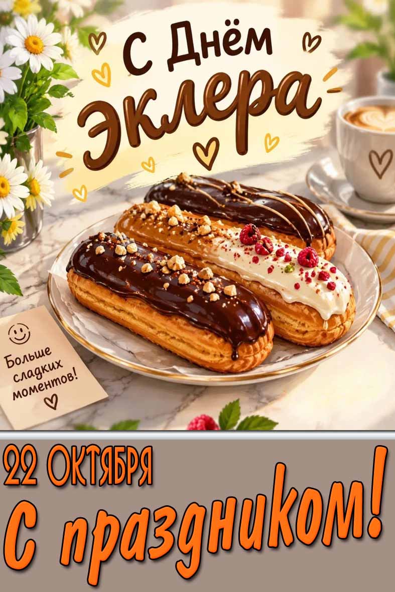 Картинка 22 октября - с днём эклера! Больше сладких моментов! С праздником!