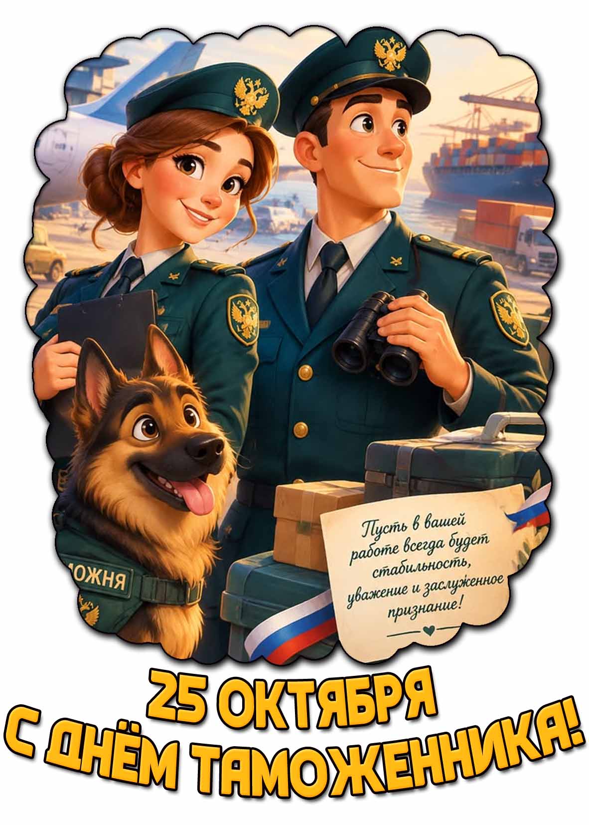 Прикольная картинка 25 октября - с днём таможенника! Пусть в вашей работе всегда будет стабильность, уважение и заслуженное признание!