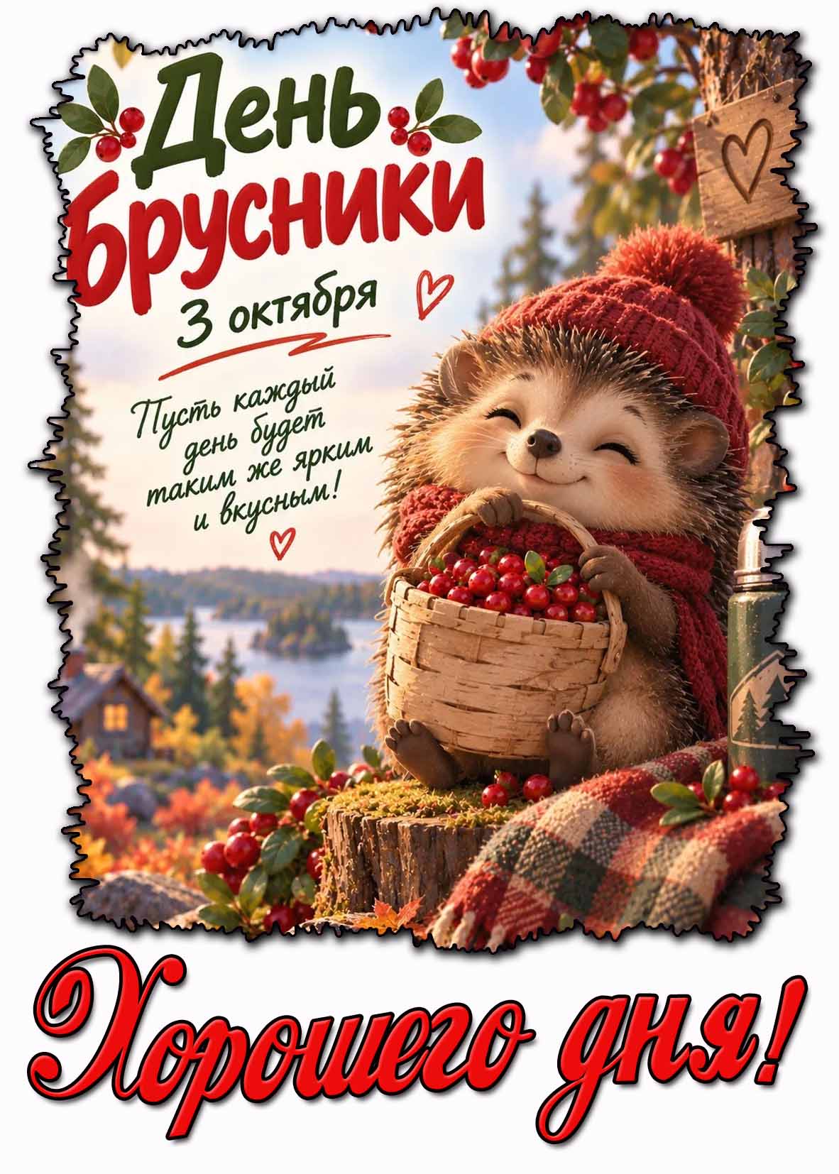 Картинка 3 октября - день брусники! Пусть каждый день будет таким же ярким и вкусным! Хорошего дня!